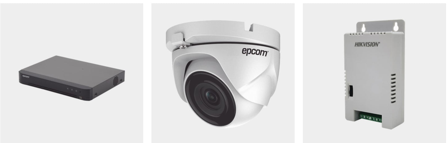 KIT TurboHD 1080p / DVR 4 Canales / 4 Cámaras Eyeball (exterior 2.8 mm) / KEVTX8T4EW