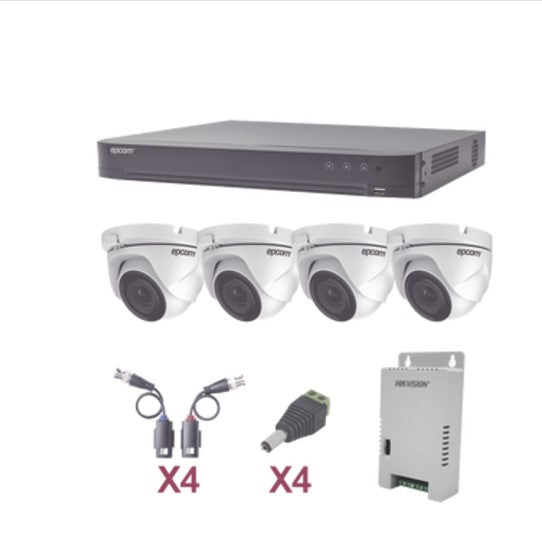 KIT TurboHD 1080p / DVR 4 Canales / 4 Cámaras Eyeball (exterior 2.8 mm) / KEVTX8T4EW